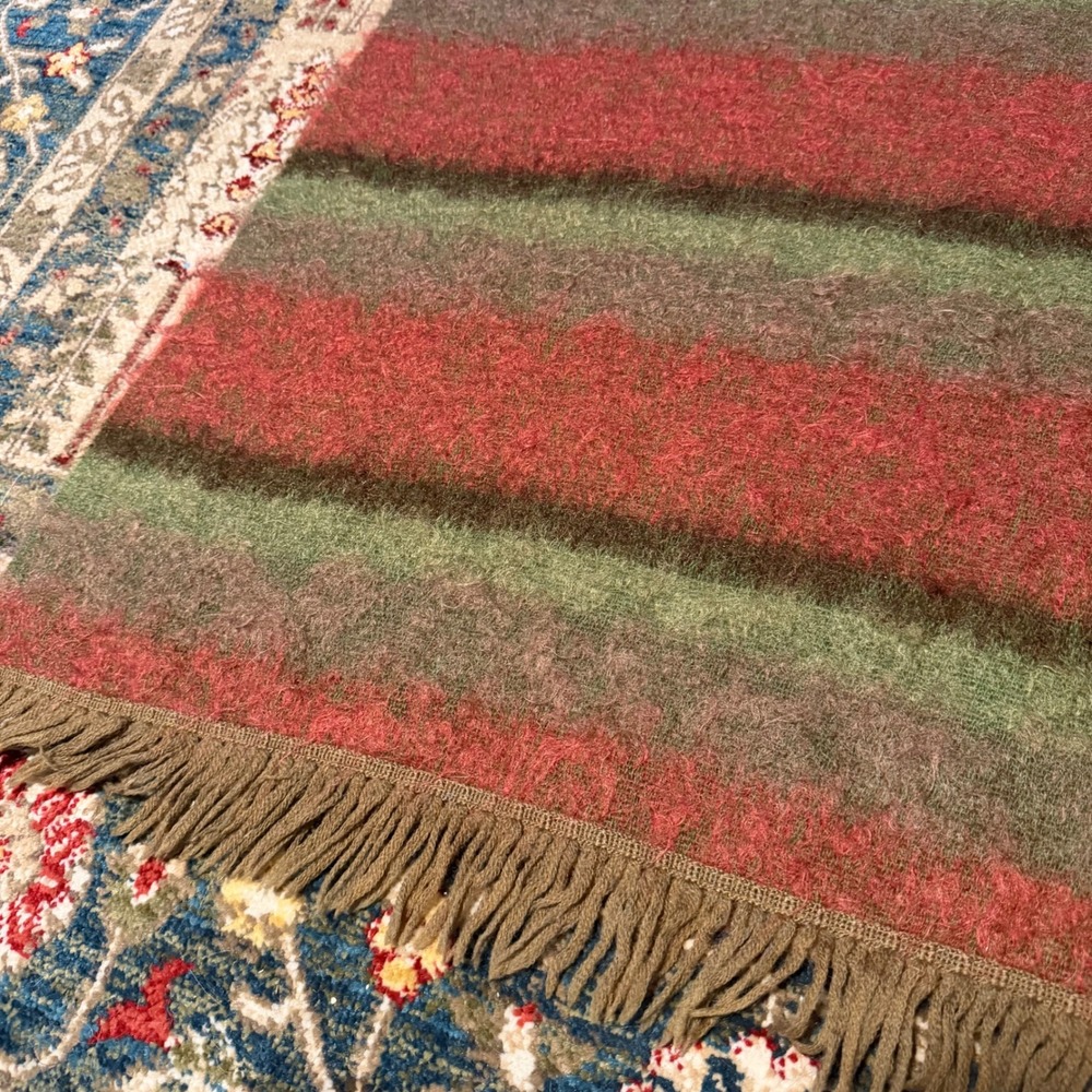 Vintage 60s Andrew Stewart Woven Scotland Mohair Wool Blanket Scarf Striped Shag